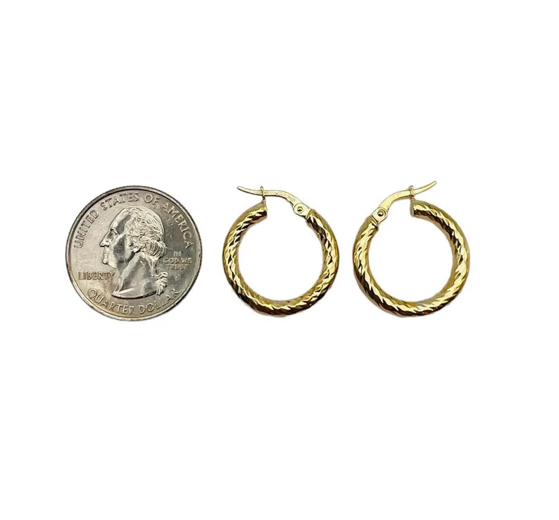 Gorgeous Solid 10k Yellow Gold Textured Hoop Earrings!