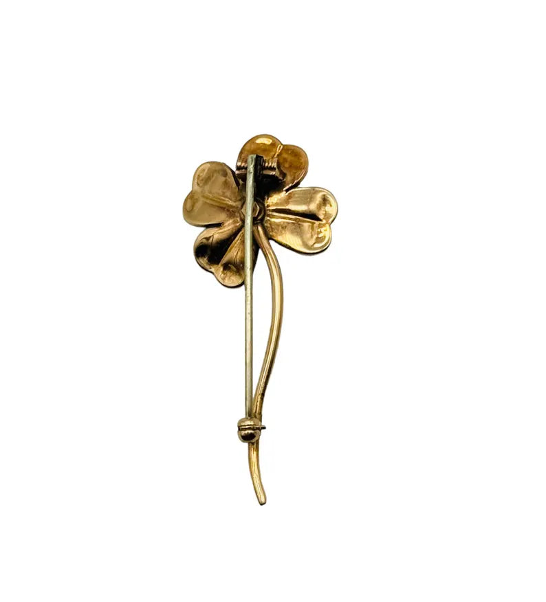 Gorgeous Solid 14k Yellow Gold Clover Brooch!