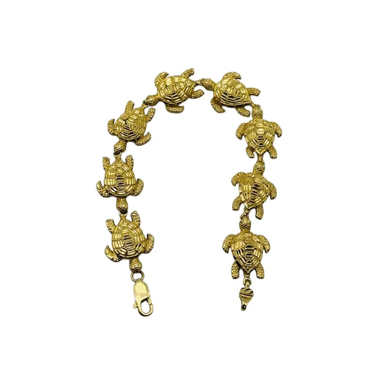 Stunning 14k Yellow Gold Turtle Link Chain Bracelet! 8 Inches!
