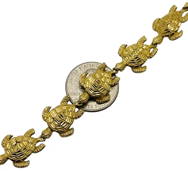 Stunning 14k Yellow Gold Turtle Link Chain Bracelet! 8 Inches!